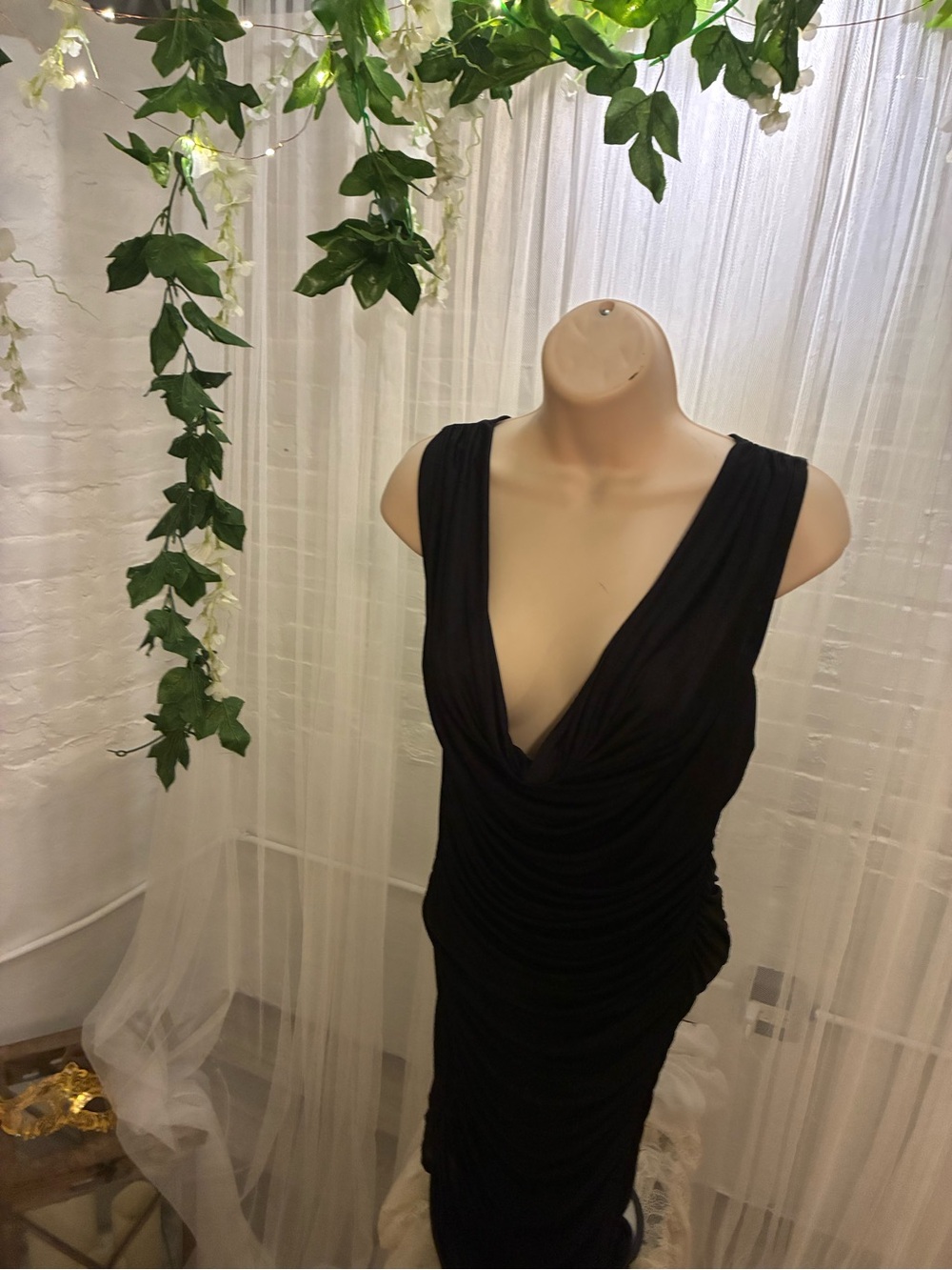 Charlotte Russe Black Strapless-Look Draped V-Neck Dress